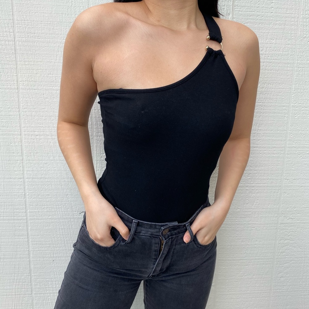 Black One Shoulder with Gold Detail